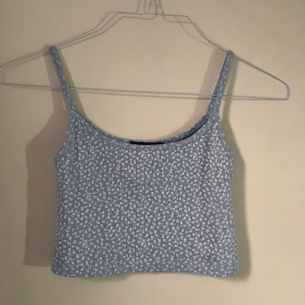 Blue Cropped Cami with White Florals